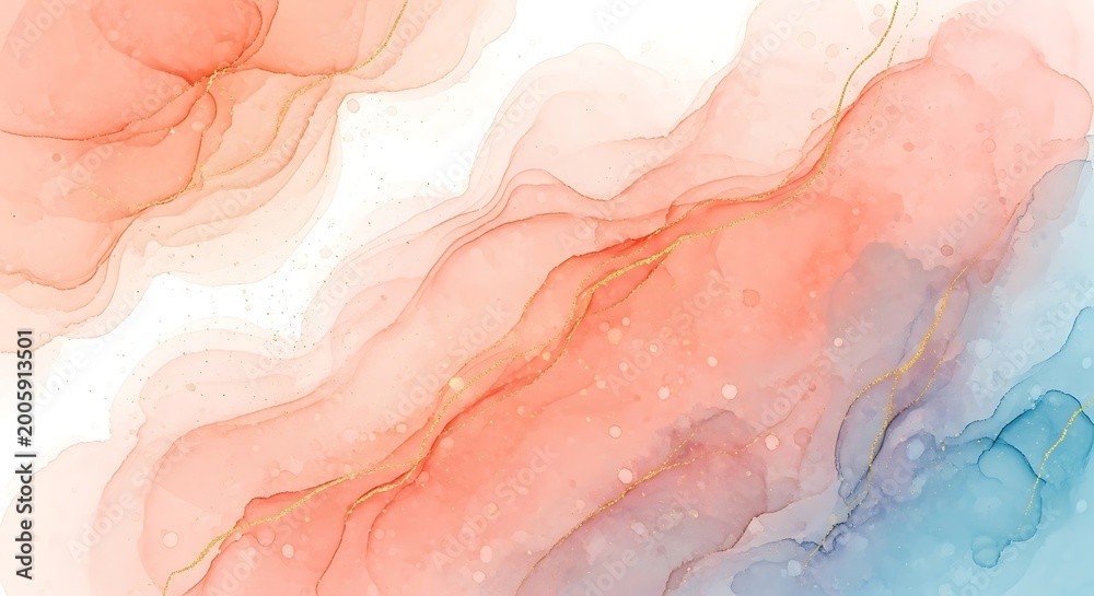 Fototapeta premium Soft pastel watercolor background with blended peach and blue hues