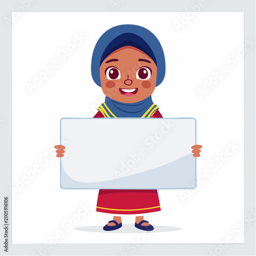 Young Muslim Girl Holding Blank Sign
