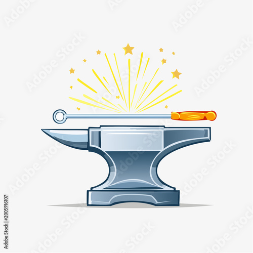 Blacksmith Anvil with Hammer and Sparks