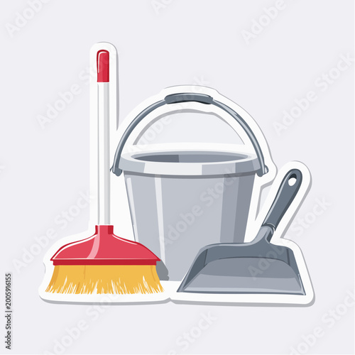 Cleaning Tools: Broom, Dustpan, and Bucket