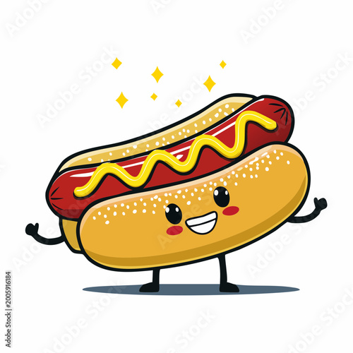 Cute Kawaii Hot Dog Character with Mustard