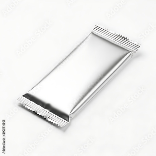 Modern metallic foil pouch with serrated edge for packaging or storage solutions