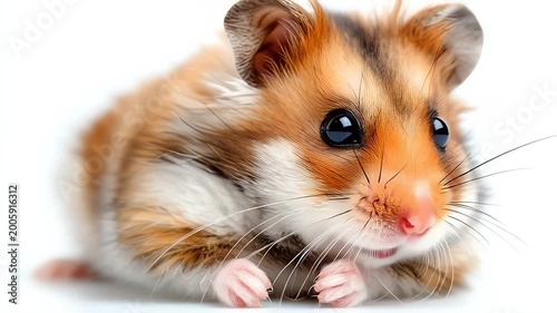 Adorable Syrian Hamster Close-up on White Background
