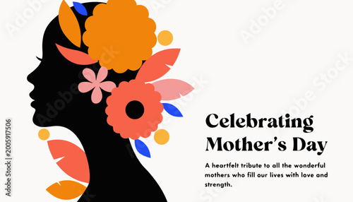 Abstract woman silhouette with floral hair Mother’s Day card