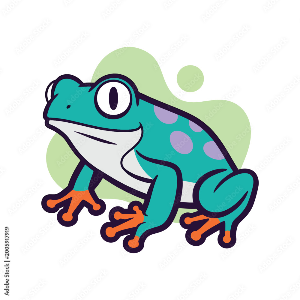 Fototapeta premium Cartoon vector illustration of a colorful tree frog with orange feet.