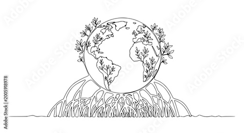 Foto Earth growing from roots, illustration of nature and growth concept
