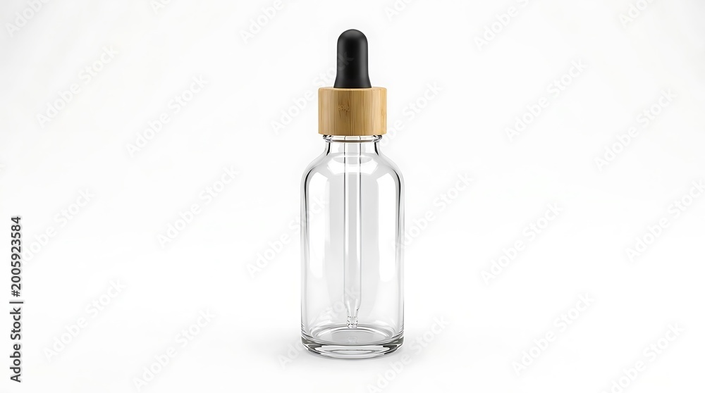 Naklejka premium Blank clear glass dropper bottle with bamboo cap mockup