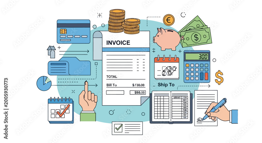 Fototapeta premium Financial Accounting and Invoicing Process Illustration.