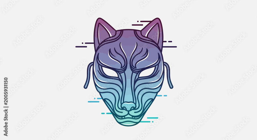 Obraz premium Mysterious Fox Mask with Gradient Colors, Japanese Kitsune Art Style