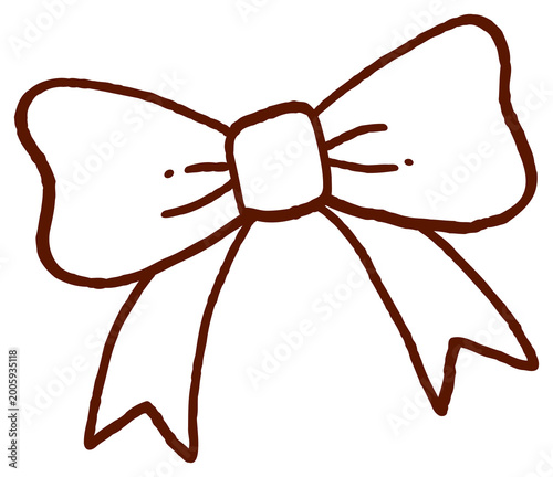 cute ribbon bow doodle illustration hand drawn decorative tied bow with flowing tails festive gift decoration simple cartoon line art isolated