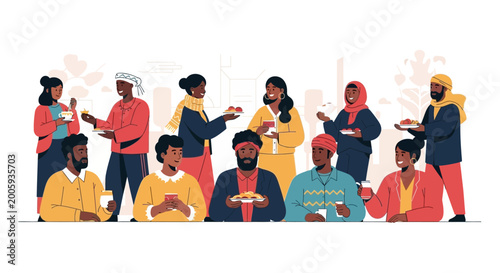 Diverse group of people interacting socially.