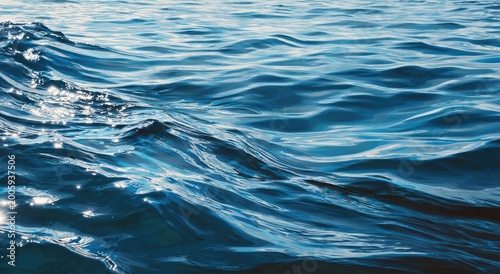 Close-up view of shimmering blue ocean waves under sunlight.