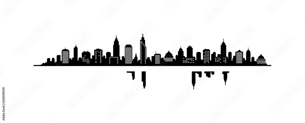 Obraz premium Bold Black and White City Skyline Vector Illustration