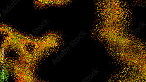 Quadro su tela Microscopic cells with orange and yellow fluorescence on a black background