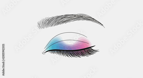 Vibrant Eye Makeup: Blue, Pink, and Teal Eyeshadow on Closed Eyelid with Detailed Lashes