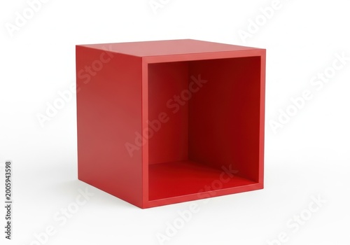 Red empty cube shelf with hollow interior for home decor storage