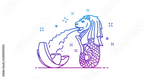 Singapore Merlion Fountain Icon, Iconic Landmark, City Symbol, Travel Emblem, Minimalist Design