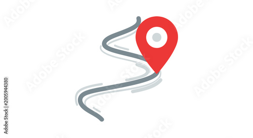 Fotografie Red location pin on winding path, navigation and travel concept, isolated on whi