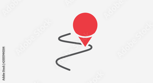 Fotografi Red location pin and winding path icon on gray background