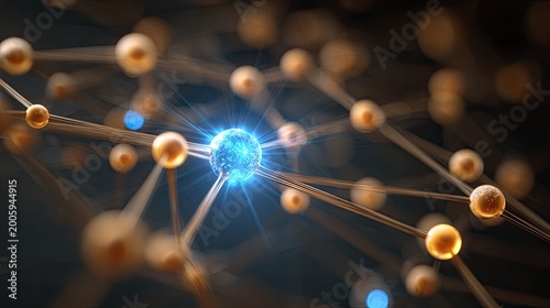 Glowing central node connecting to smaller nodes in a network