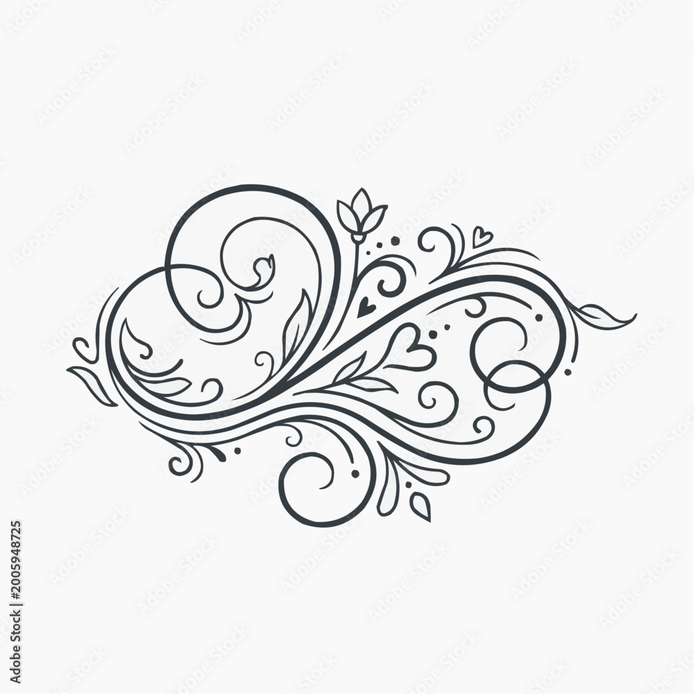 Fototapeta premium Elegant Swirls of Botanical Art: An enchanting monochrome illustration of intricate floral flourishes and swirling designs.
