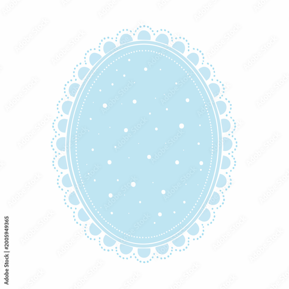 Naklejka premium Blue Oval Frame with White Dots and Scalloped Border