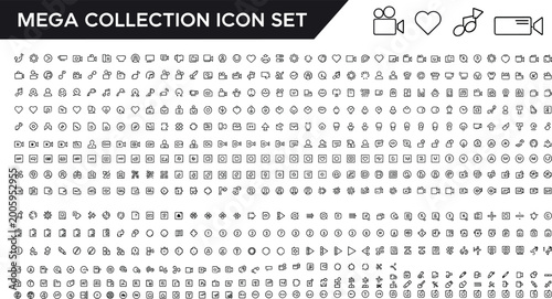 Obraz na plátne Mega collection line icon set with multimedia interface communication navigation