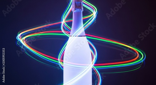 Colorful Light Trails Around a Bottle