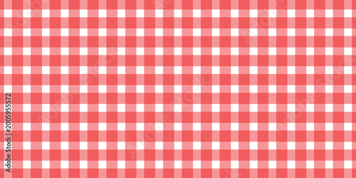 Checkered picnic plaid texture. Gingham or vichy pattern. Tablecloth, blanket, basket napkin or towel print. Italian pizzeria background. Wrapping paper or textile design. Modern Vector