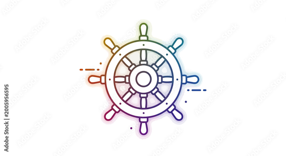 Fototapeta premium Steering Wheel Icon with Rainbow Gradient, Nautical Theme, Leadership Concept
