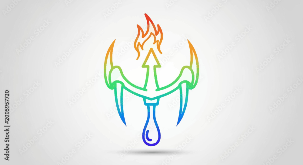 Fototapeta premium Rainbow Trident Symbol with Fire and Water Drop, LGBTQ Pride Abstract Art