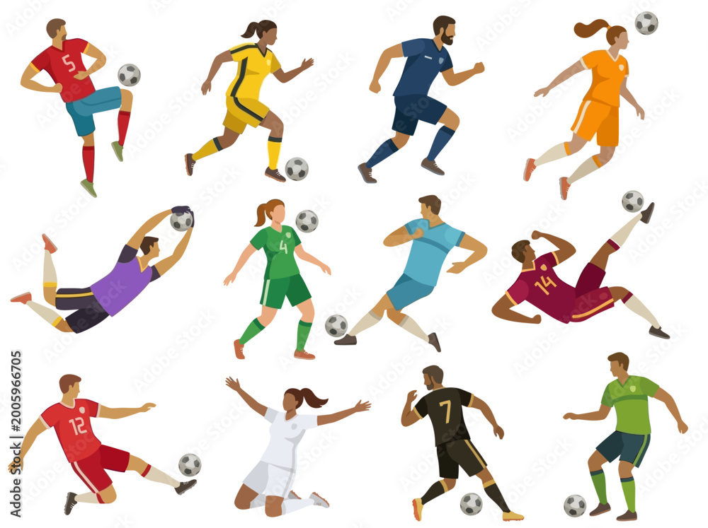 Fototapeta premium Dynamic Illustration of Soccer Players Performing Various Actions on the Field