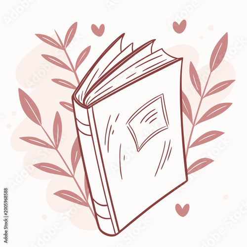 Quadro su tela Soft pink hardcover book with hearts and foliage.
