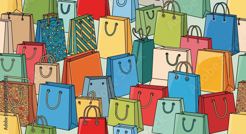 Fotografía Vibrant and Colorful Shopping Bags Seamless Pattern for Retail and Consumerism