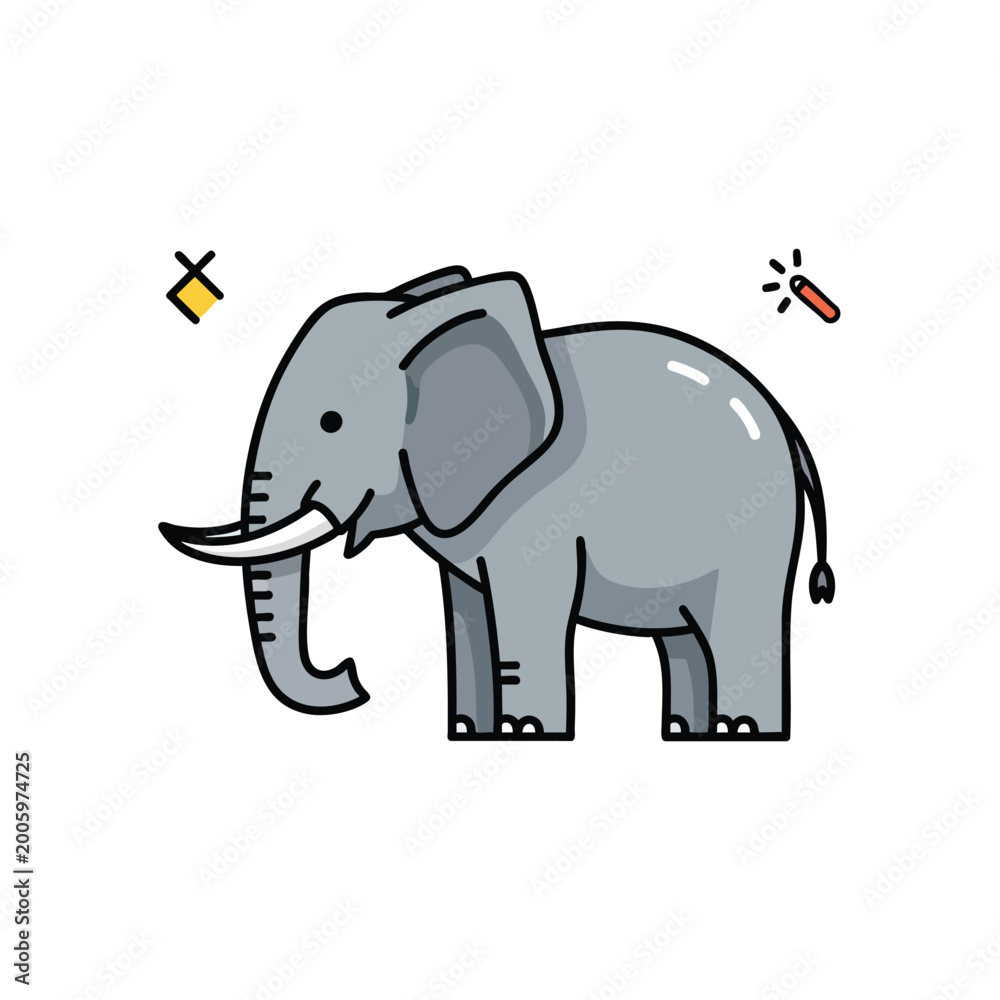Fototapeta premium Cute cartoon elephant illustration on a white background.