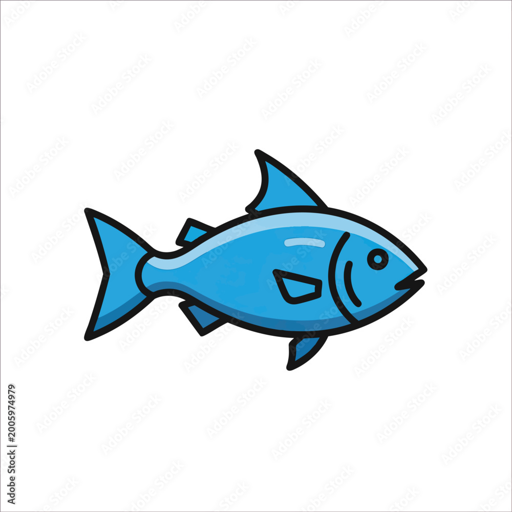Obraz premium Cartoon style blue fish vector illustration isolated icon on white.