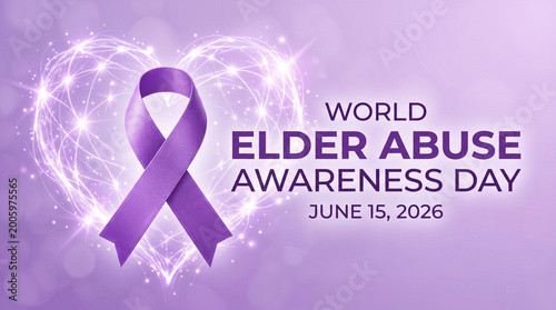 World elder abuse awareness day purple ribbon in heart shape background