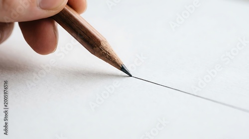 Close Up of Hand Holding Wooden Pencil Drawing Fine Line on White Paper