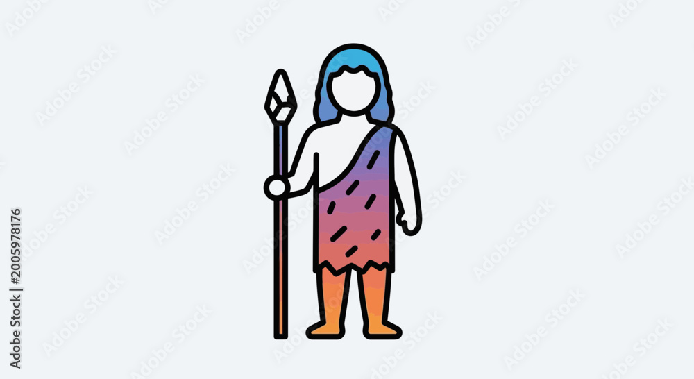 Fototapeta premium Caveman holding spear, prehistoric man, ancient hunter, primitive lifestyle icon