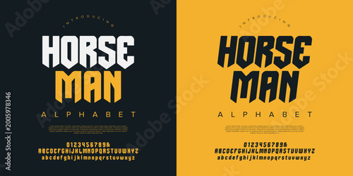 Εκτύπωση καμβά Horse Man Alphabet Bold Geometric Display Font for Sport Branding Tough Logo and