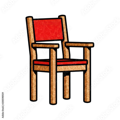 Wooden chair with red seat and backrest in a cartoon style art Isolated transparent icon png
