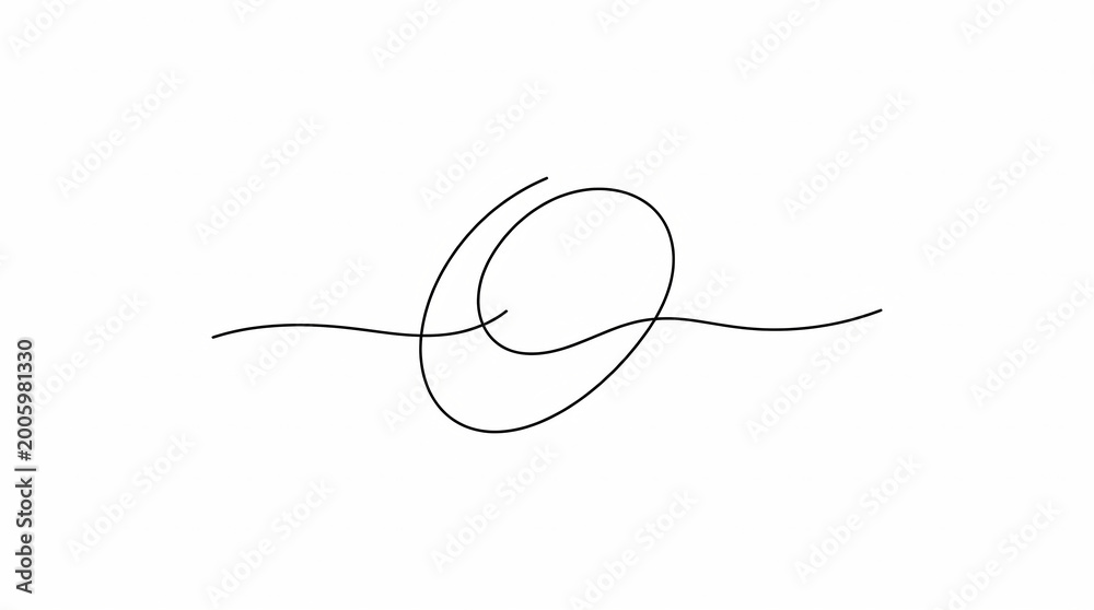Obraz premium A single continuous black line elegantly forming a minimalist loop, hand-drawn and centered on a clean white background, conveying a serene artistic mood.