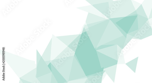 Modern abstract background featuring a cluster of translucent green geometric triangles of various shades on a white base.