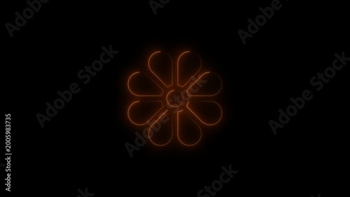 Animated glowing neon flower rotating in a dark background, loop, isolated futuristic