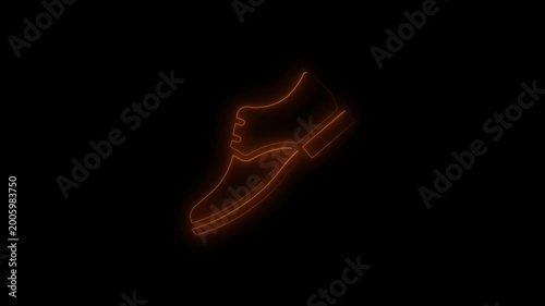 Animated neon orange shoe glowing in dark background, futuristic footwear motion