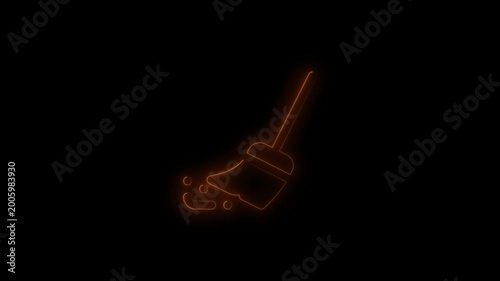 Neon glowing paintbrush with dripping paint, isolated on black background, creative loop