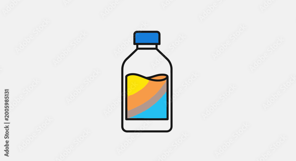 Obraz premium Colorful liquid in a clear plastic bottle with blue cap, isolated on white background