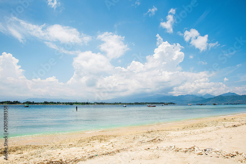 Great view of sandy beach, sea and sky