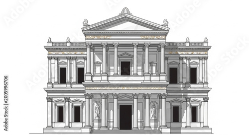 Bild auf Leinwand Classical Greek Roman Building Facade with Columns and Pediment.