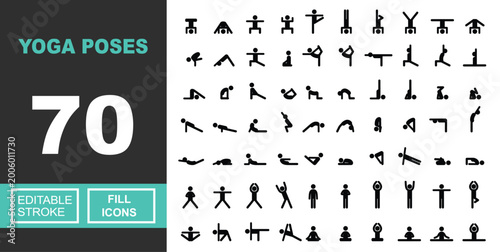 Tableau sur toile Yoga Poses fill icon set